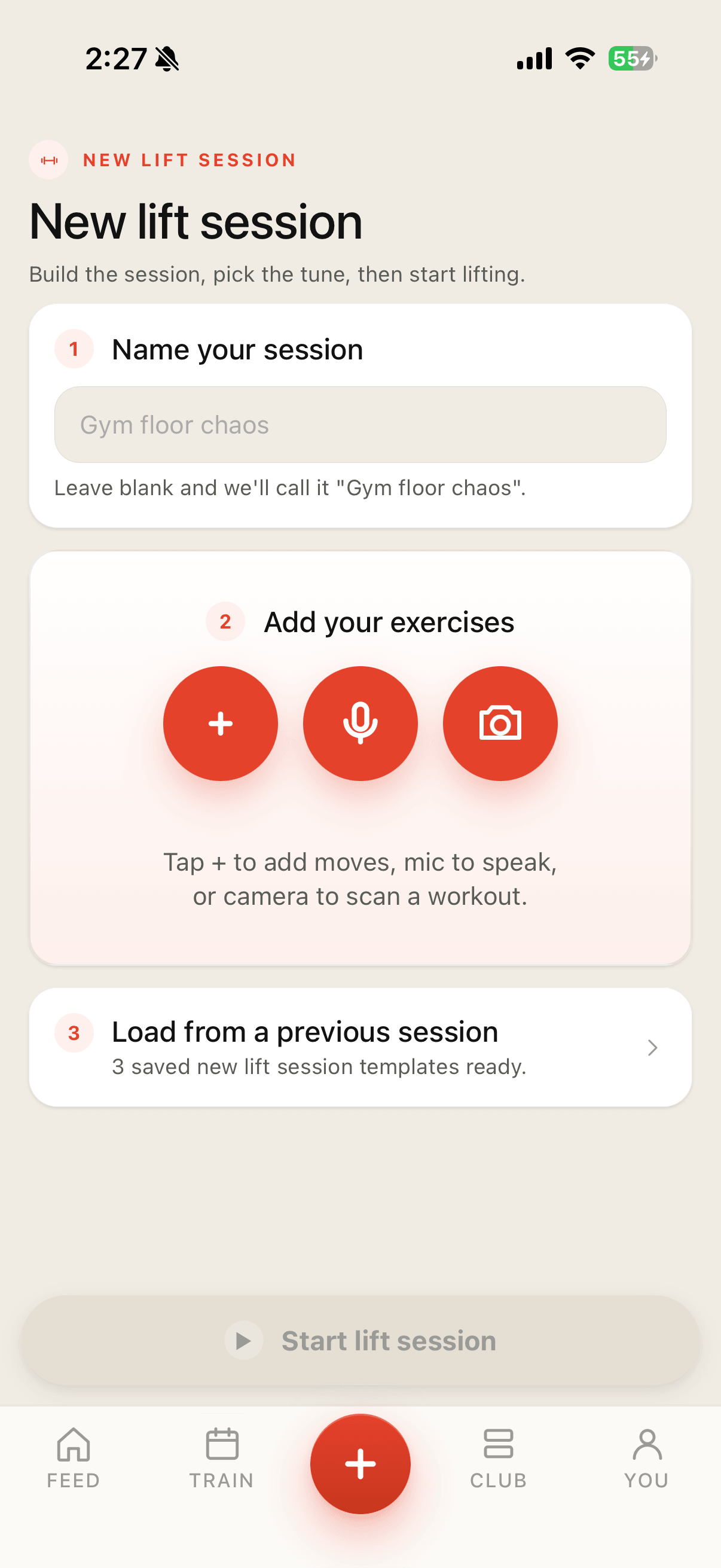 Build a session in seconds.