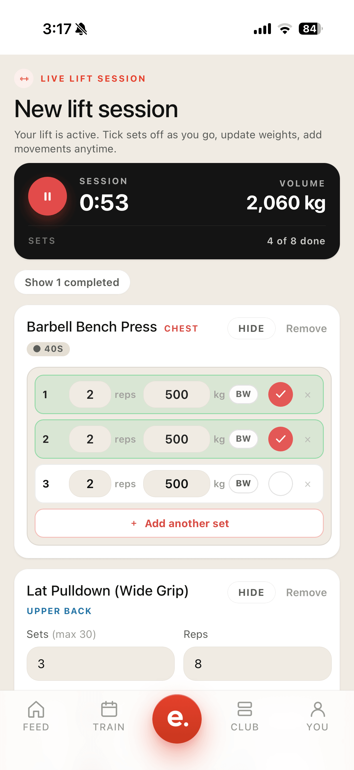 Track every set, live.